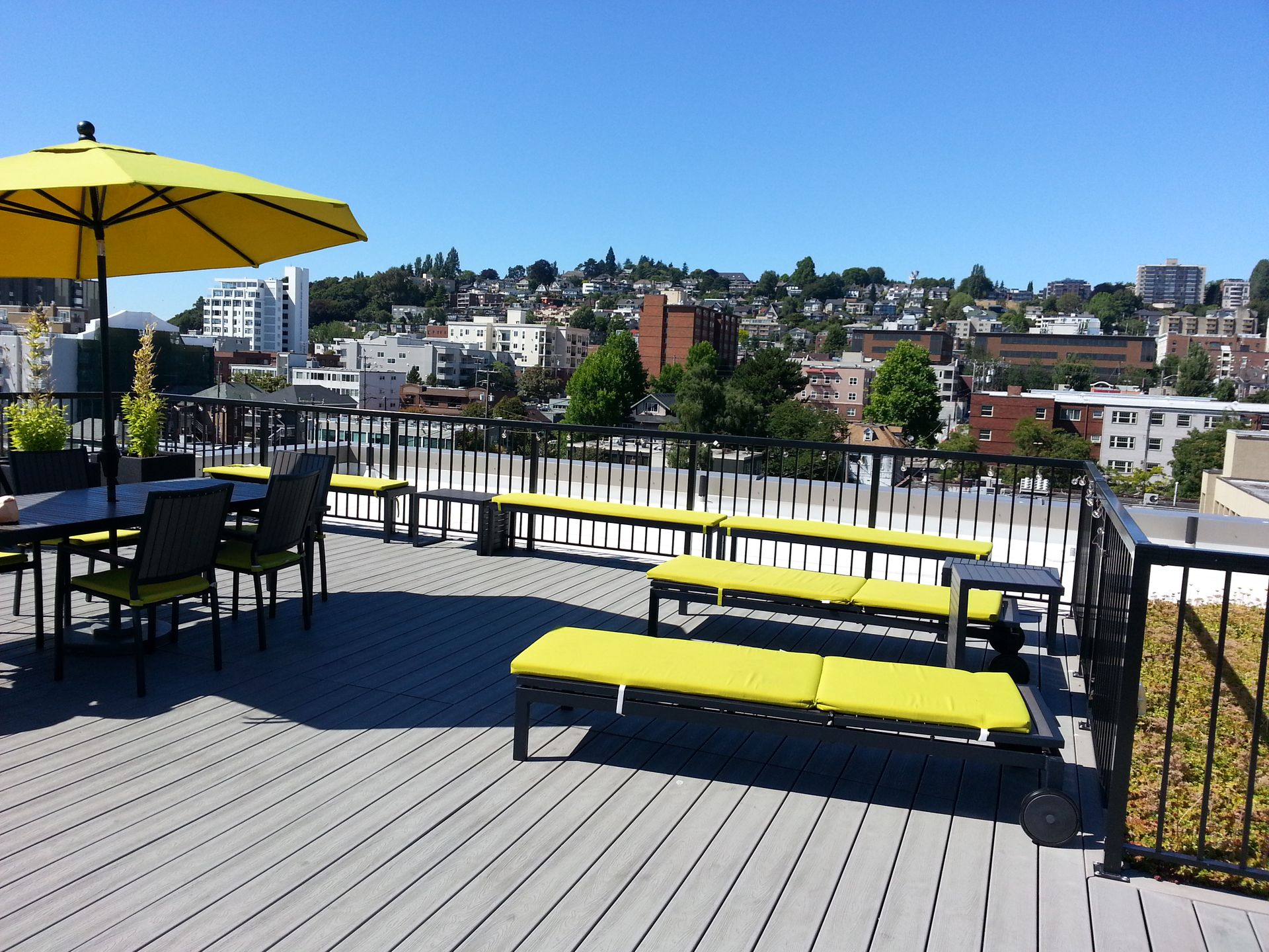 Rooftop deck with city views at a Pacific Crest managed building in Seattle